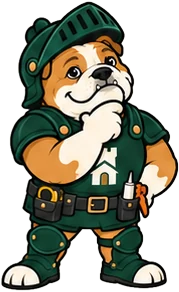 Duke, the Fortress bulldog, thinking